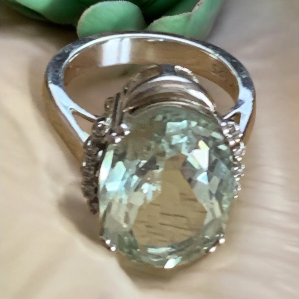 Prasiolite Natural Rare Quartz Sterling Silver Woman’s Ring Jewelry Translucent